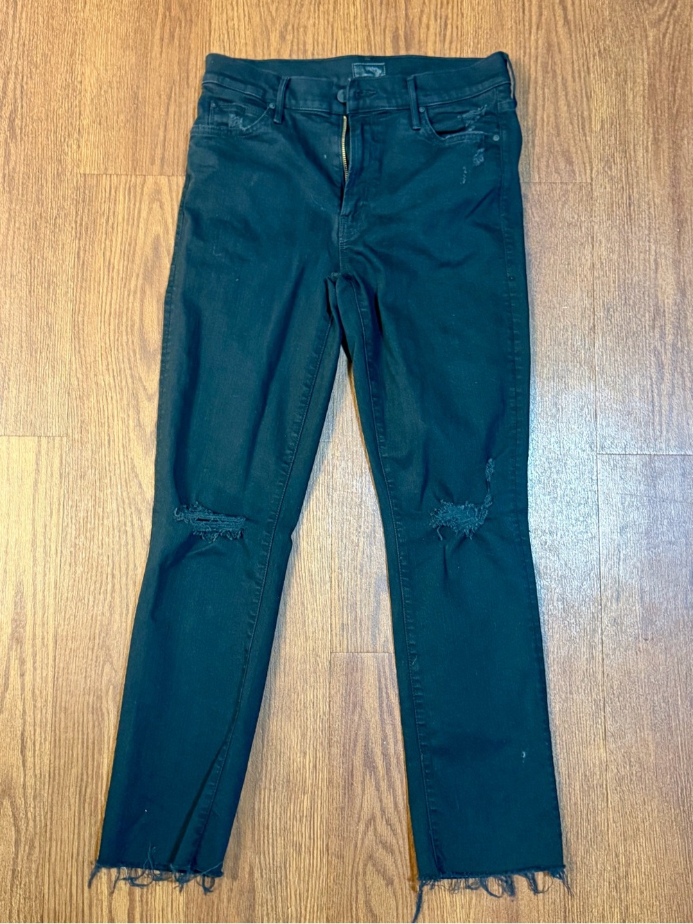 MOTHER The Rascal Ankle Fray Black Jeans Size 29 Raw Hem